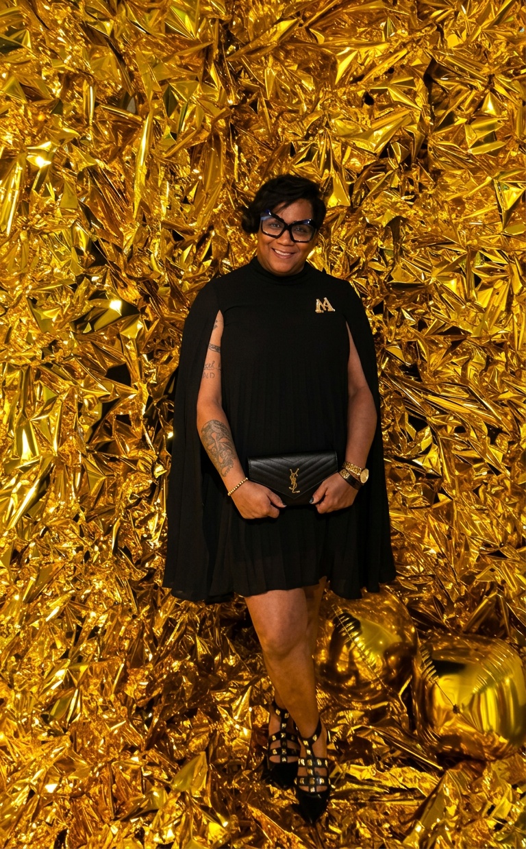 Maisha wearing oversized statement sunglasses